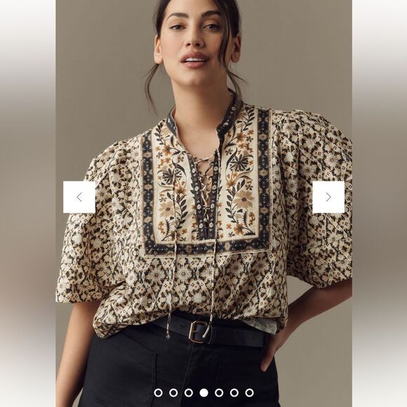 Anthropologie Puff Sleeve Lace peasant‎ blouse size Small - Picture 1 of 10